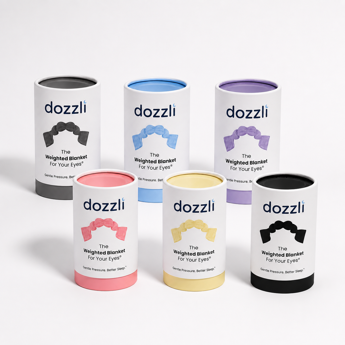 Dozzli weighted sleep mask resting over a sleeper's eyes, strap-free